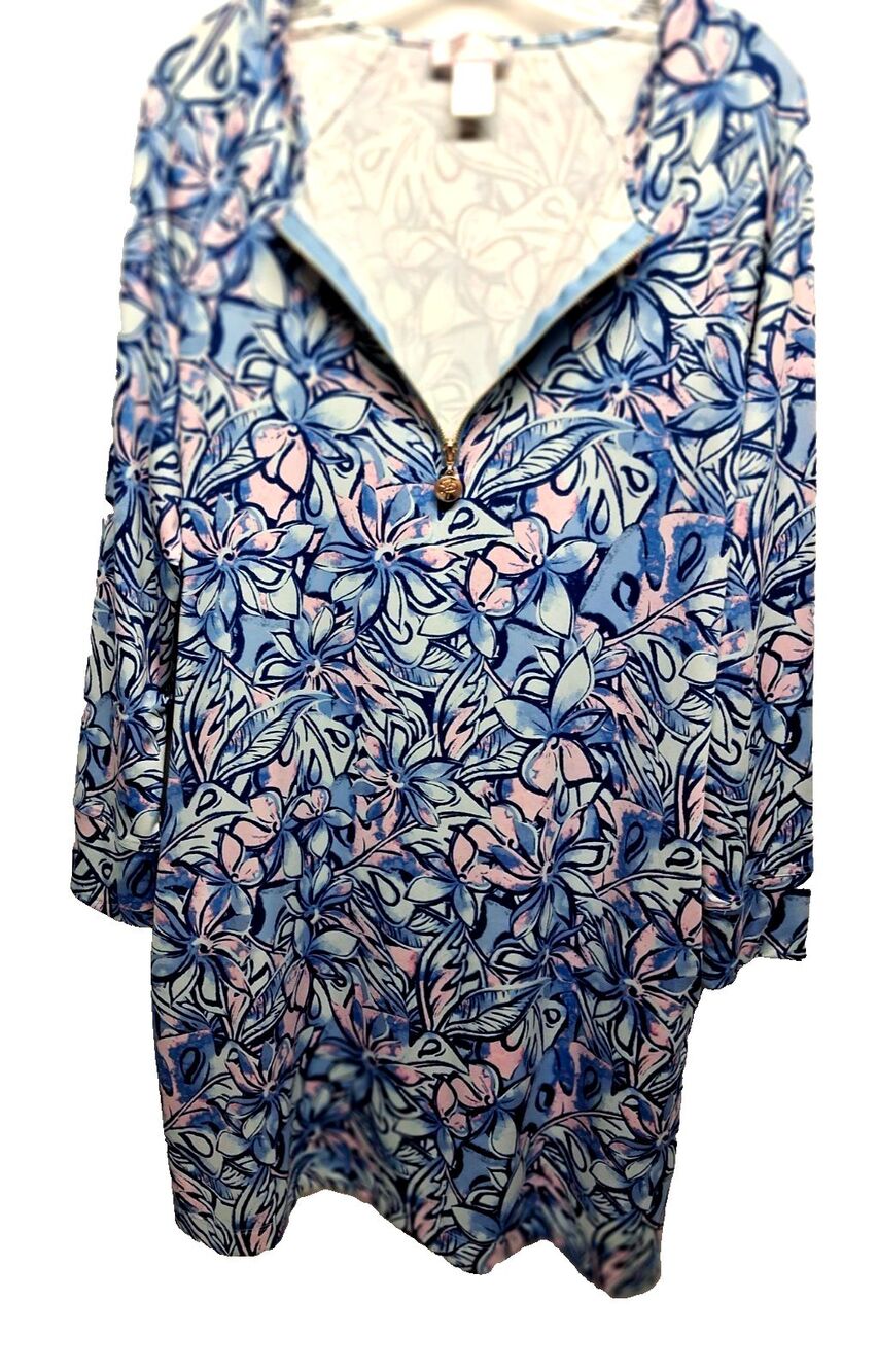 Stella Parker Women's UPF50 Floral Print Long Sleeve 3/4 Zipper Close Dress L